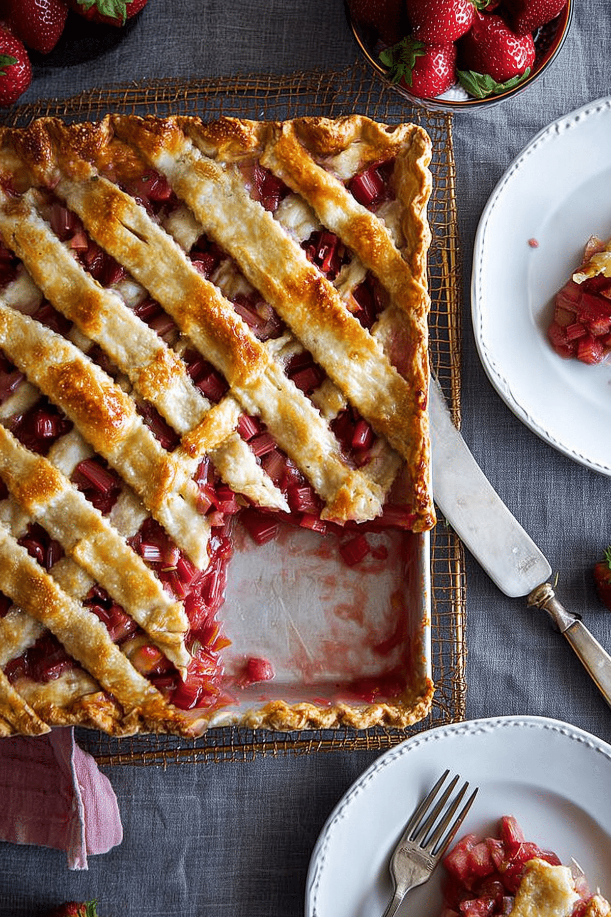Strawberry Rhubarb Slab Pie with fresh strawberries and rhubarb