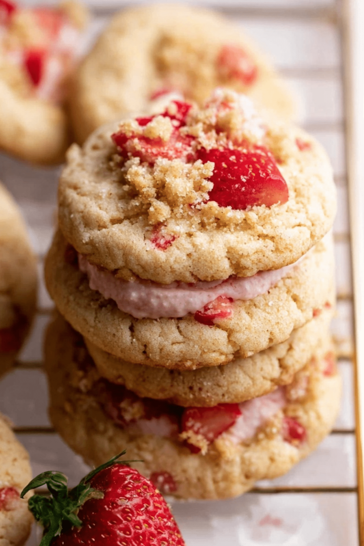 Fresh strawberry shortcake cookies with juicy strawberries and a crumbly shortcake texture