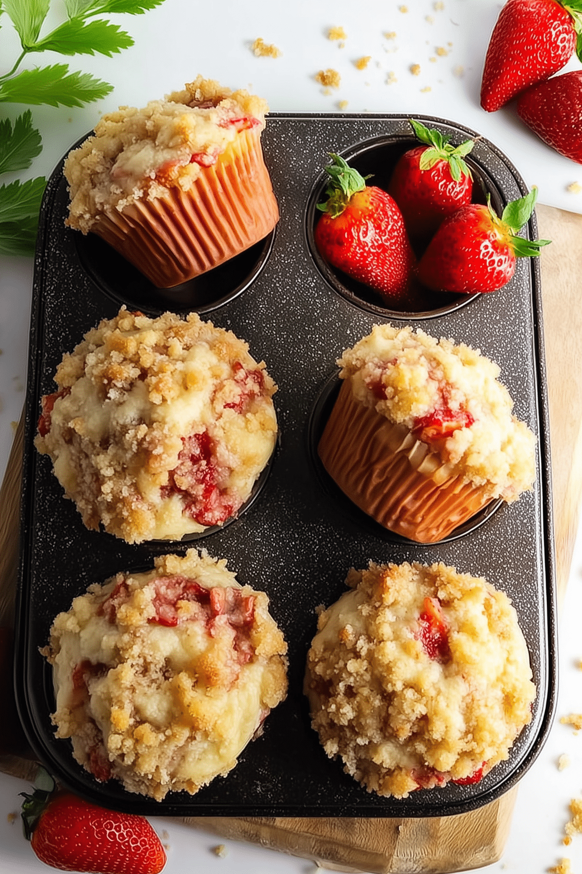 Strawberry Streusel Muffins with crumb topping fresh baked