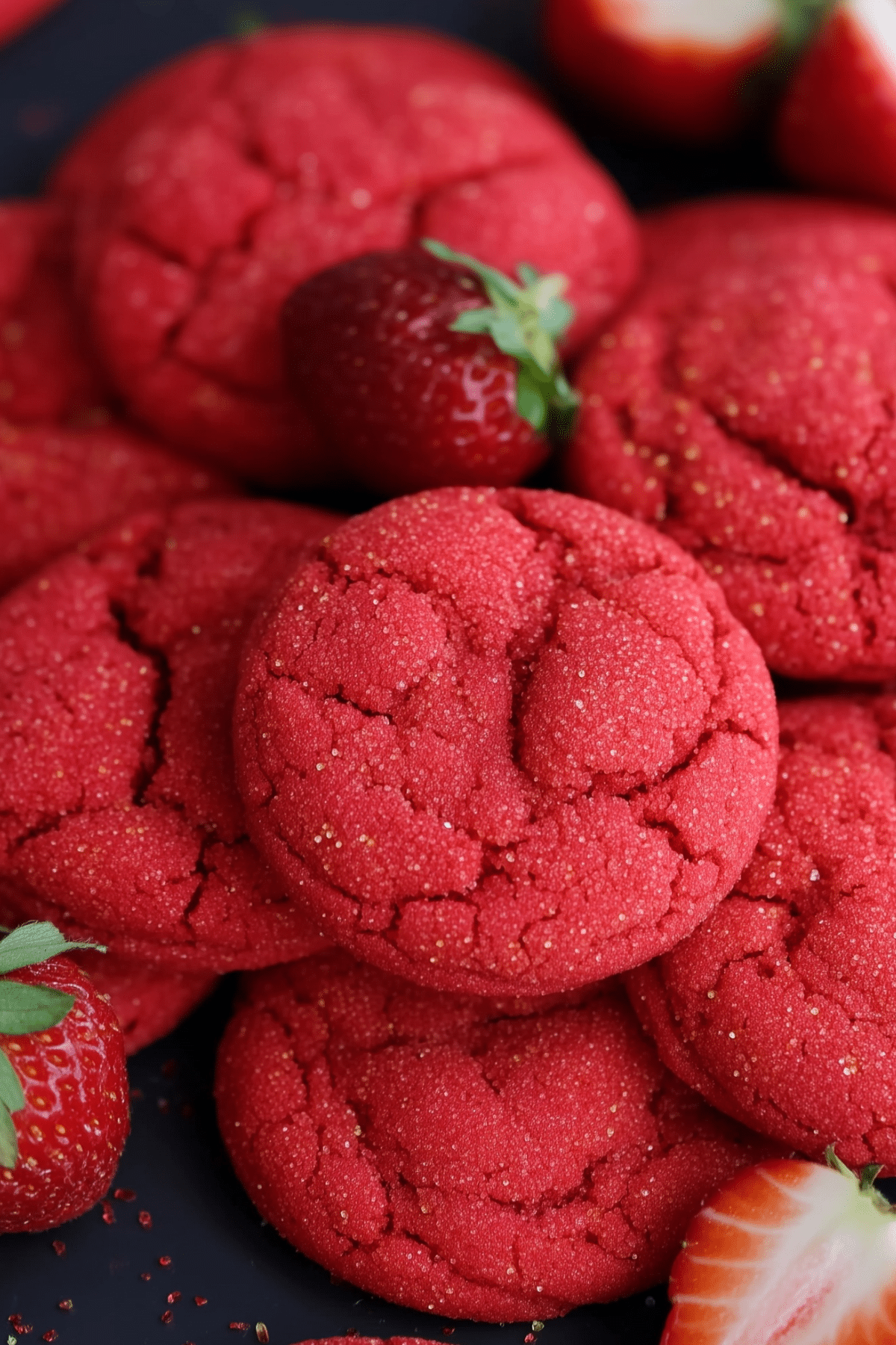 Strawberry Sugar Cookies recipe with a sparkling sugar coating