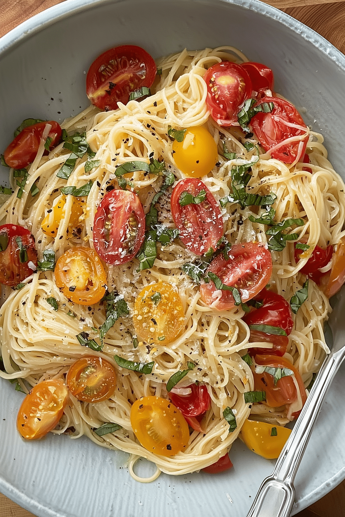 Summer Garden Pasta featuring vibrant tomatoes, zucchini, and fresh basil