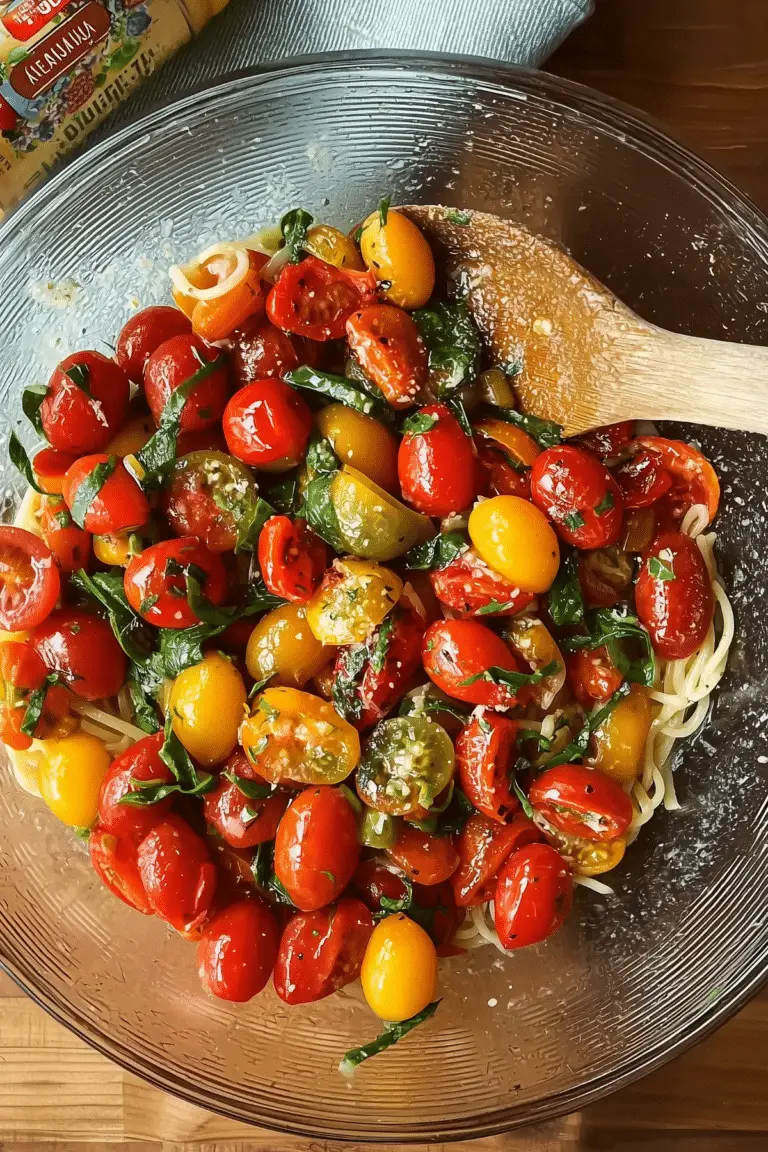 Summer Garden Pasta featuring vibrant tomatoes, zucchini, and fresh basil