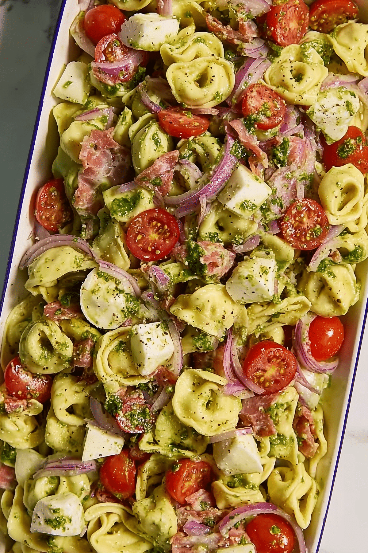 Tortellini Pasta Salad with fresh vegetables and feta cheese