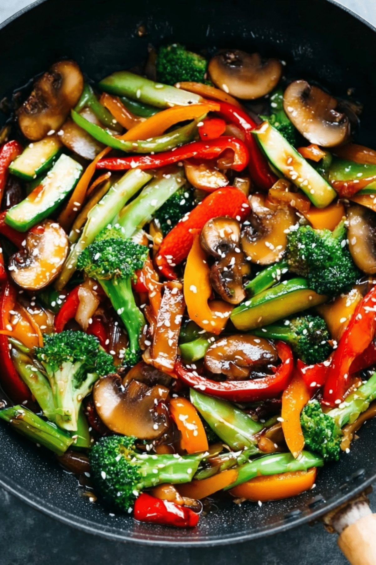 Vegetable Stir Fry in a skillet with vibrant colorful vegetables