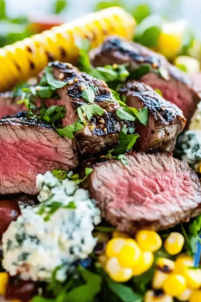 Gorgonzola Steak Salad with grilled steak and fresh greens