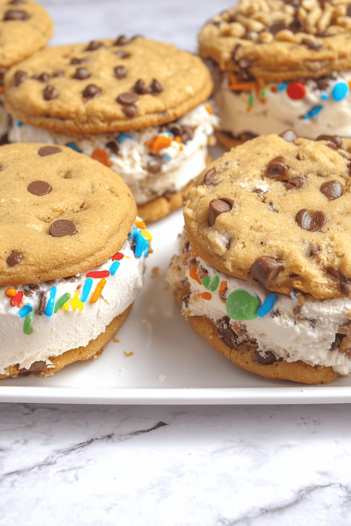 Chocolate Chip Cookie Ice Cream Sandwich with vanilla ice cream