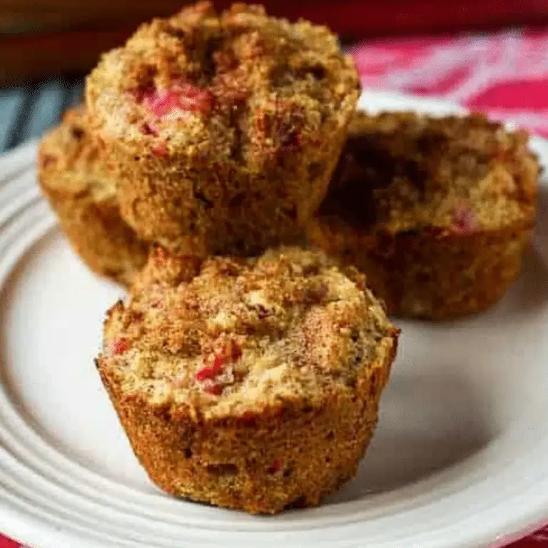 Cinnamon Rhubarb Muffins Gluten Free with crunchy cinnamon topping