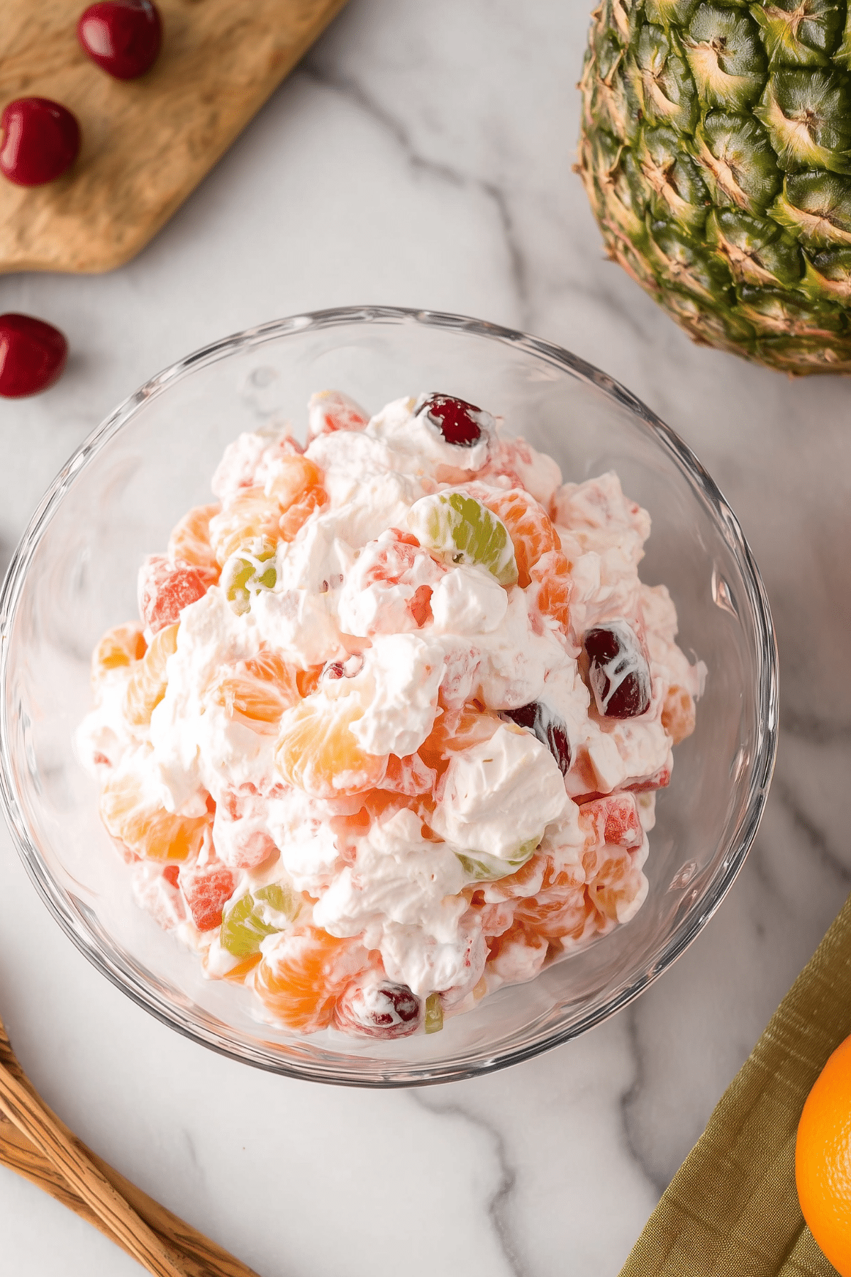 Creamy Fruit Salad with Cool Whip dessert with fresh fruits