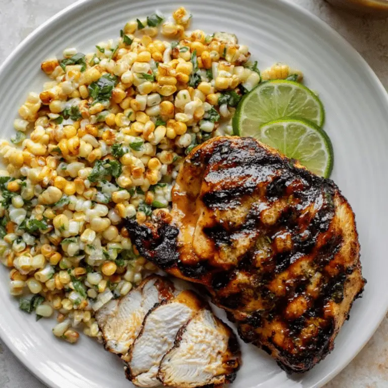 Grilled Hot Honey Chicken with Sweet Corn Salad served fresh with herbs and lime
