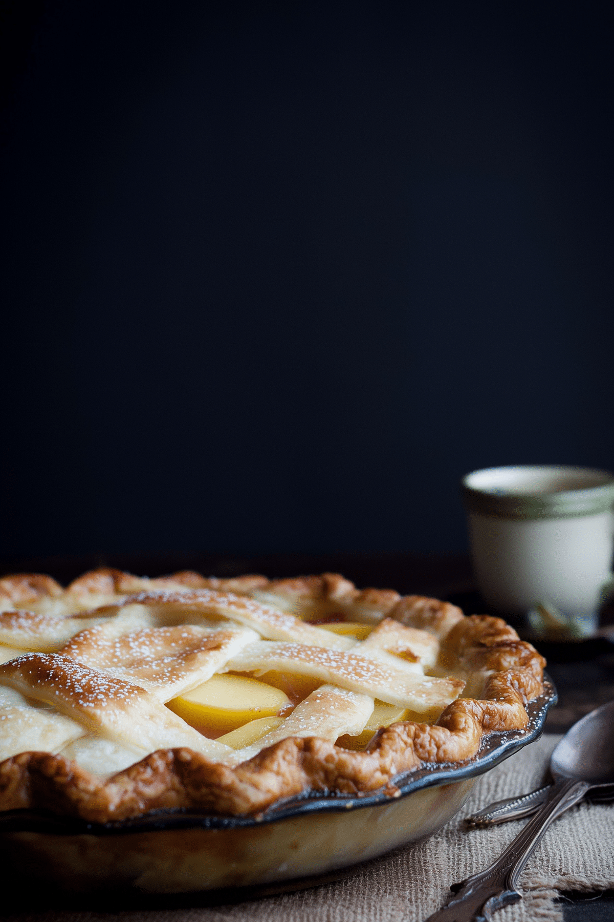 Homemade nectarine pie with golden flaky crust and juicy filling