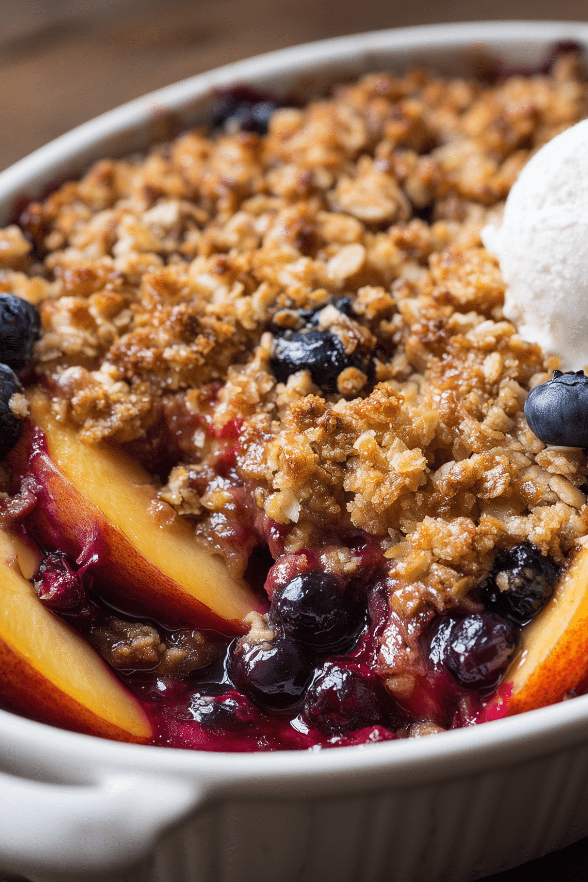 Nectarine and Blueberry Crisp with crumbly topping and fresh fruit