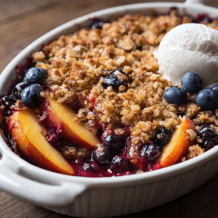 Nectarine and Blueberry Crisp with crumbly topping and fresh fruit
