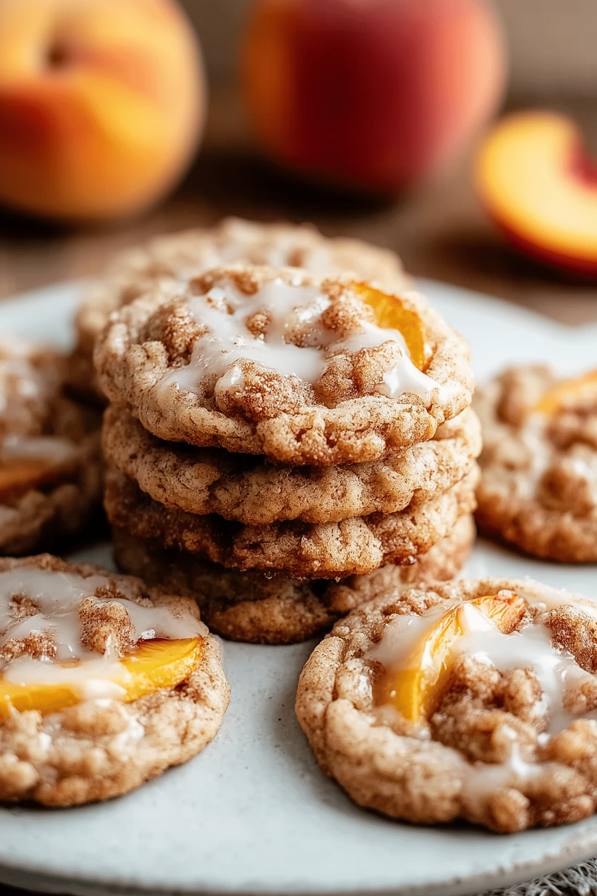 Freshly baked Peach Cobbler Cookies with juicy peach centers