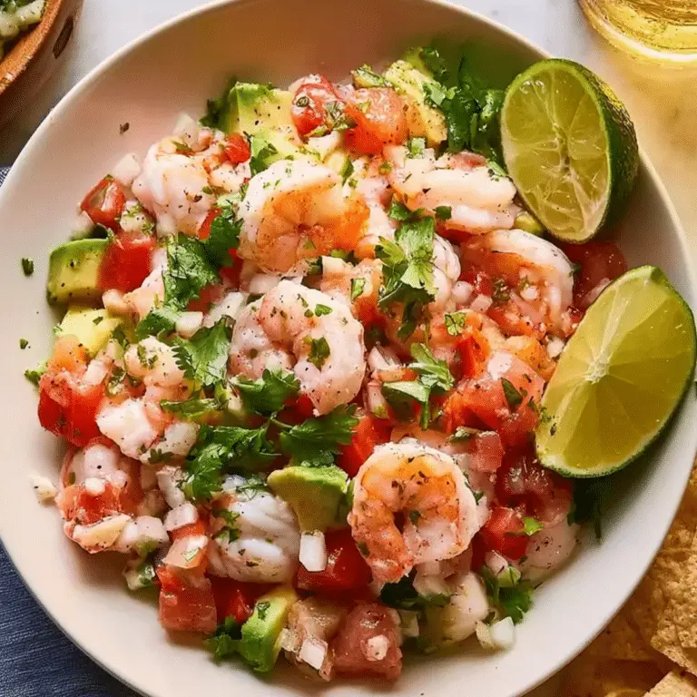 Fresh homemade Shrimp Ceviche with avocado, lime, and cilantro