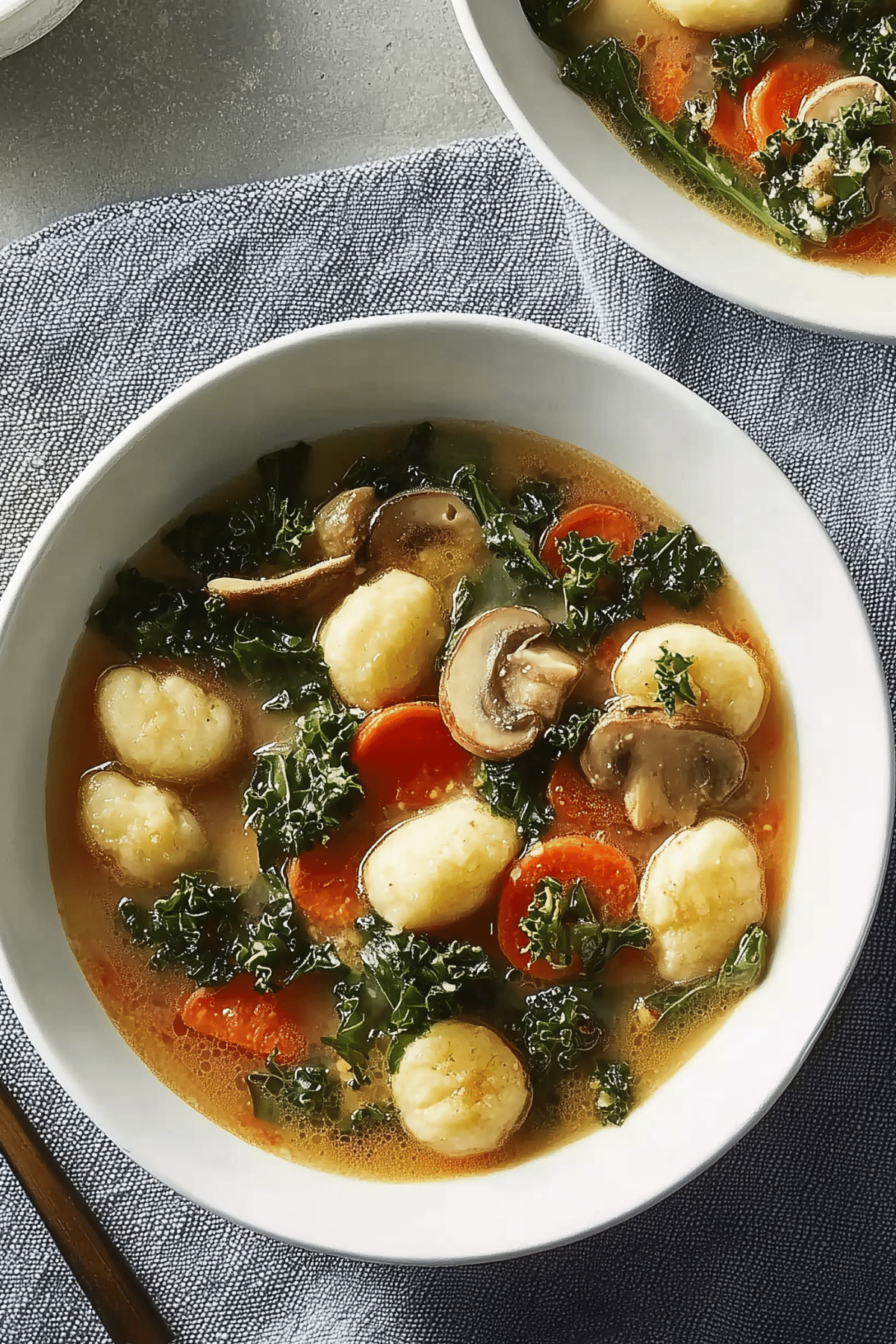 Creamy Vegan Gnocchi Soup with vegetables in a bowl