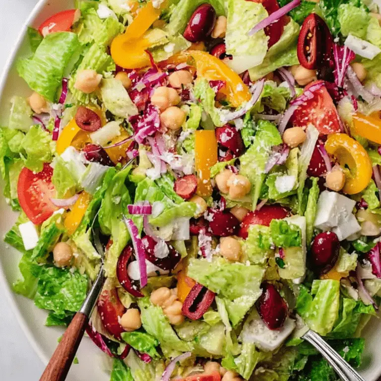 Fresh Vegetarian Italian Chopped Salad with colorful vegetables and provolone cheese