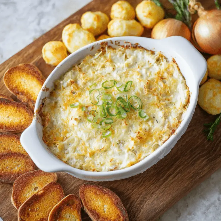 Creamy baked Vidalia Onion Dip served warm with chips