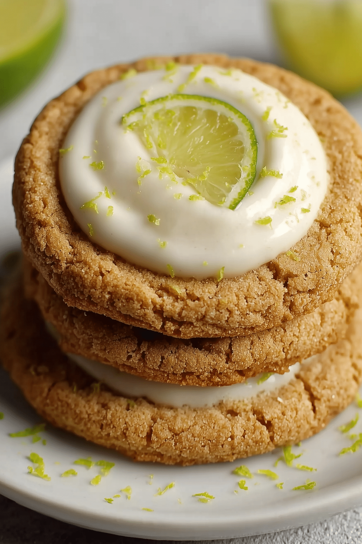 Zesty Key Lime Pie Cookies on a plate with frosting