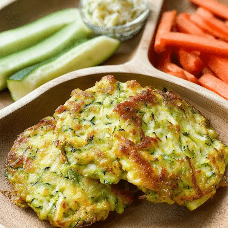Cheesy Zucchini Fritters golden and crispy on a plate